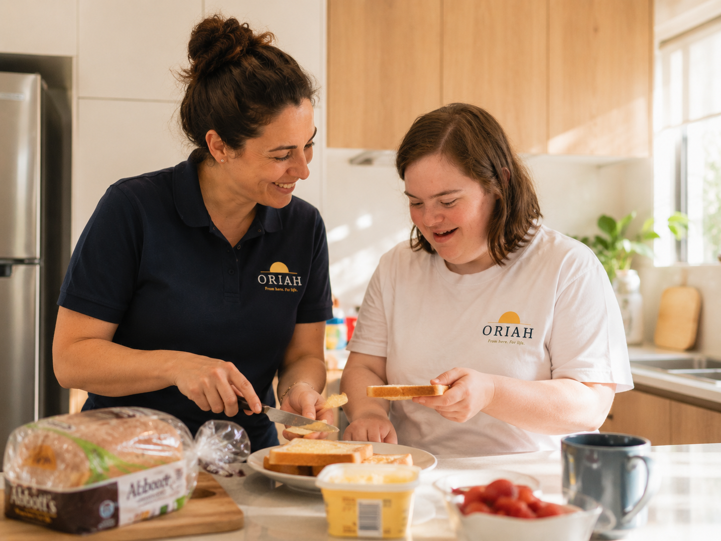 Support worker helping a participant with daily tasks at home