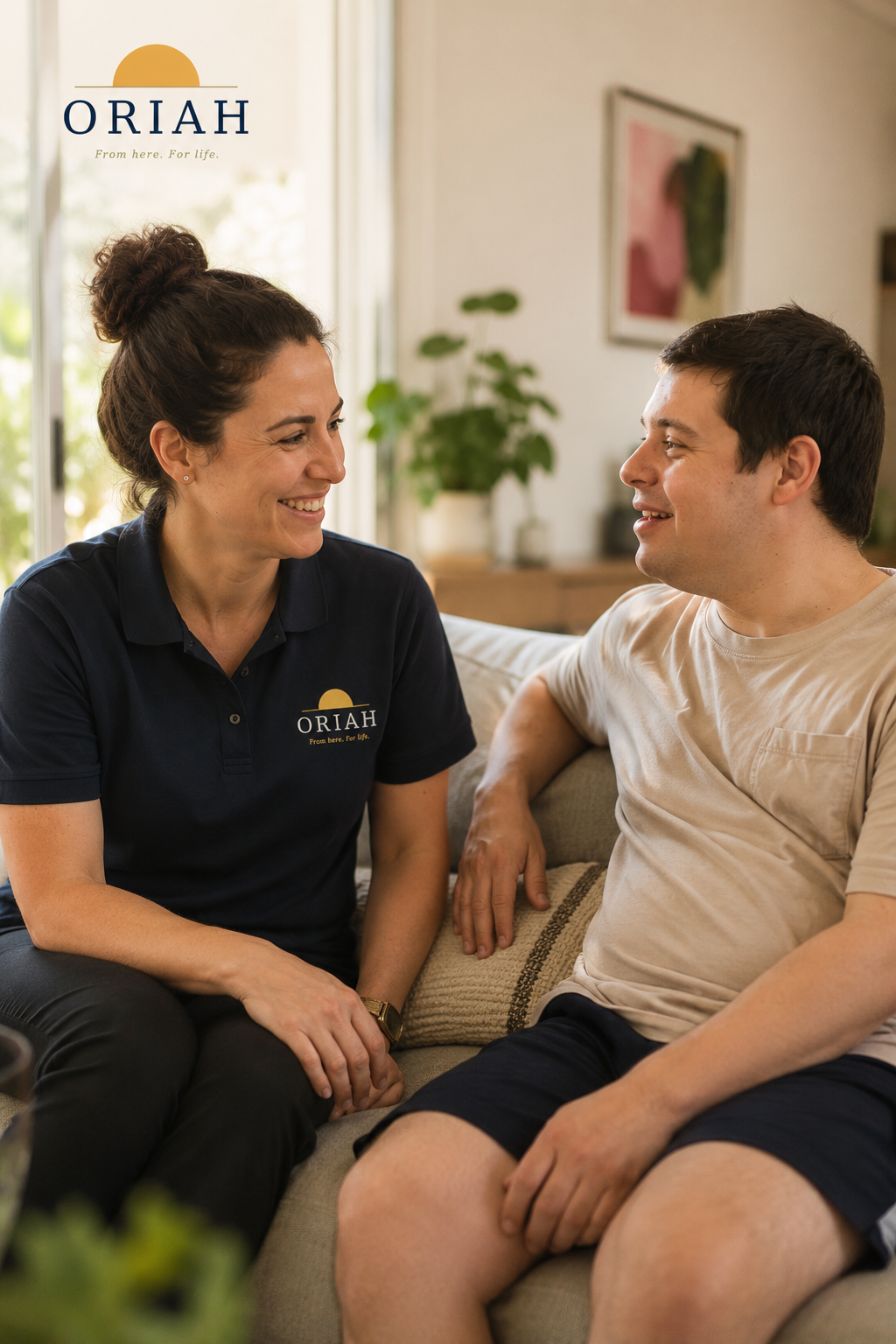 Support worker and participant sharing a warm moment