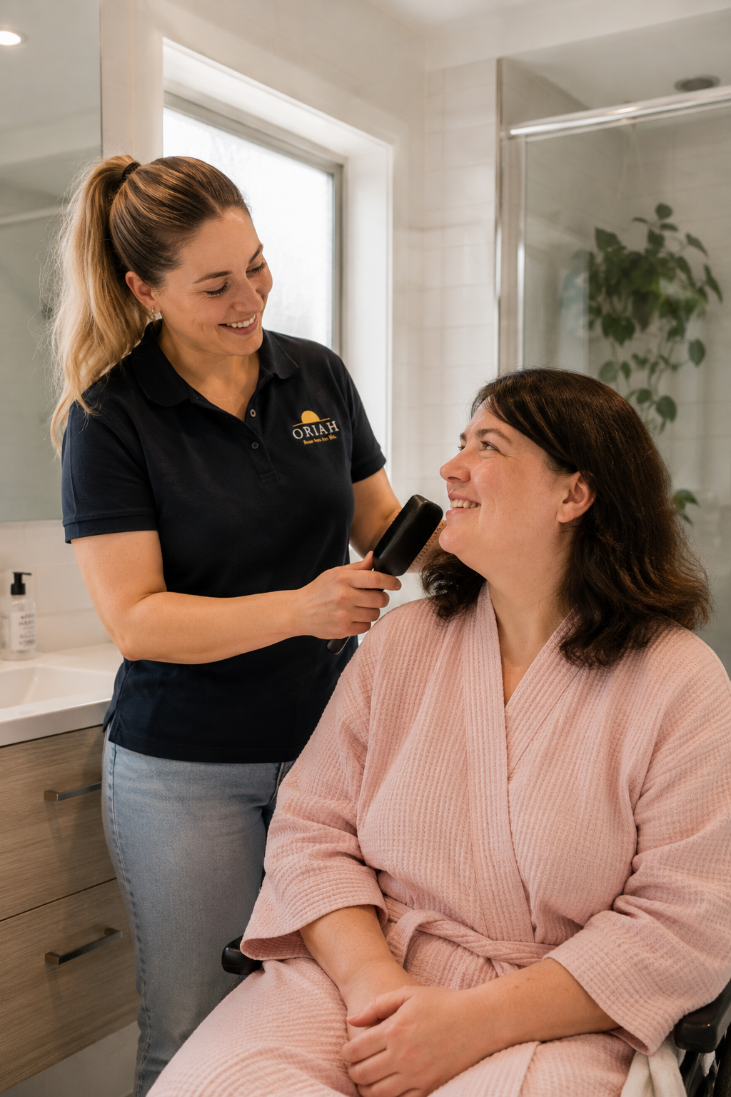 Support worker assisting a participant with personal care