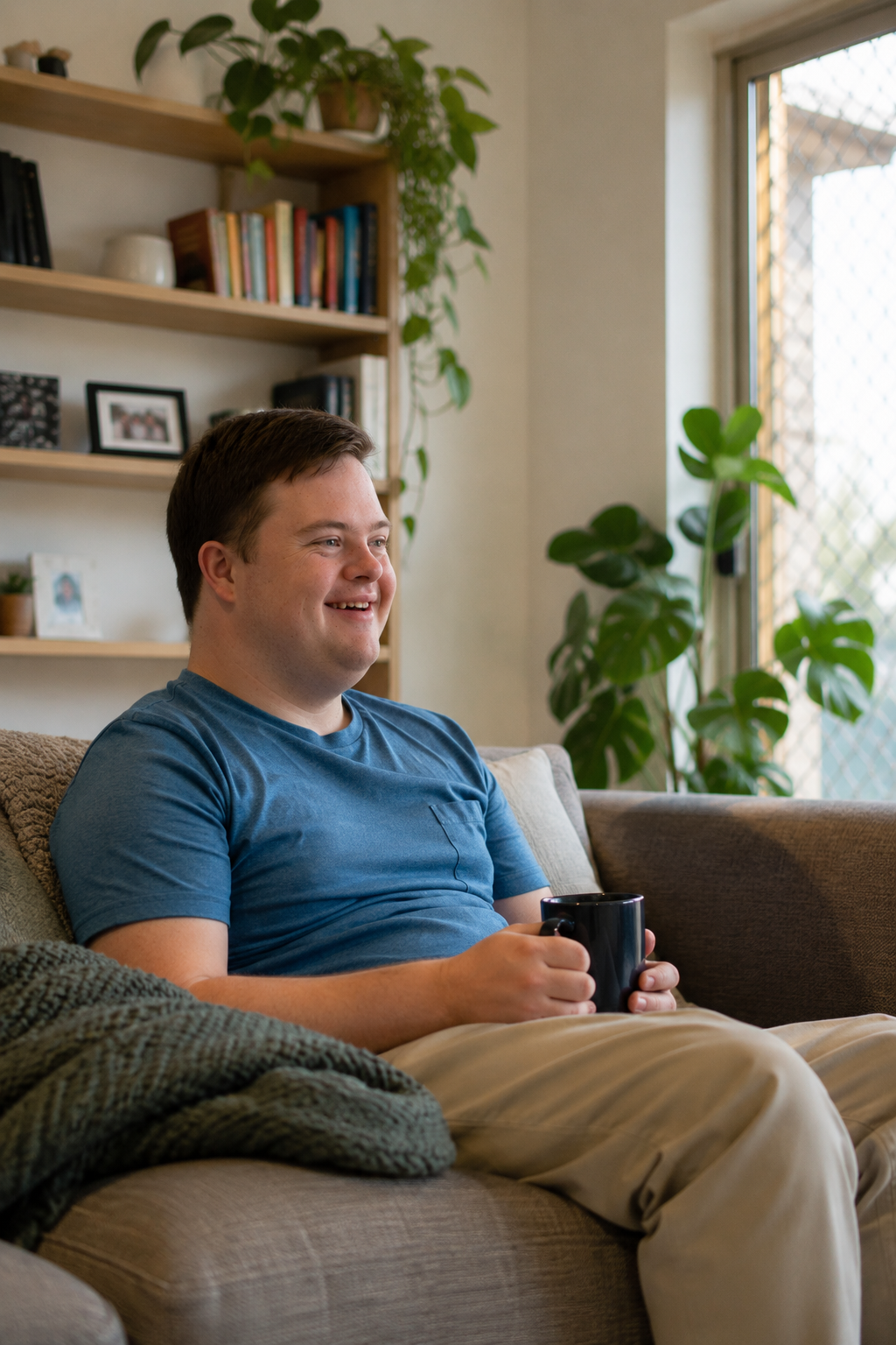 Person relaxing independently in their own home